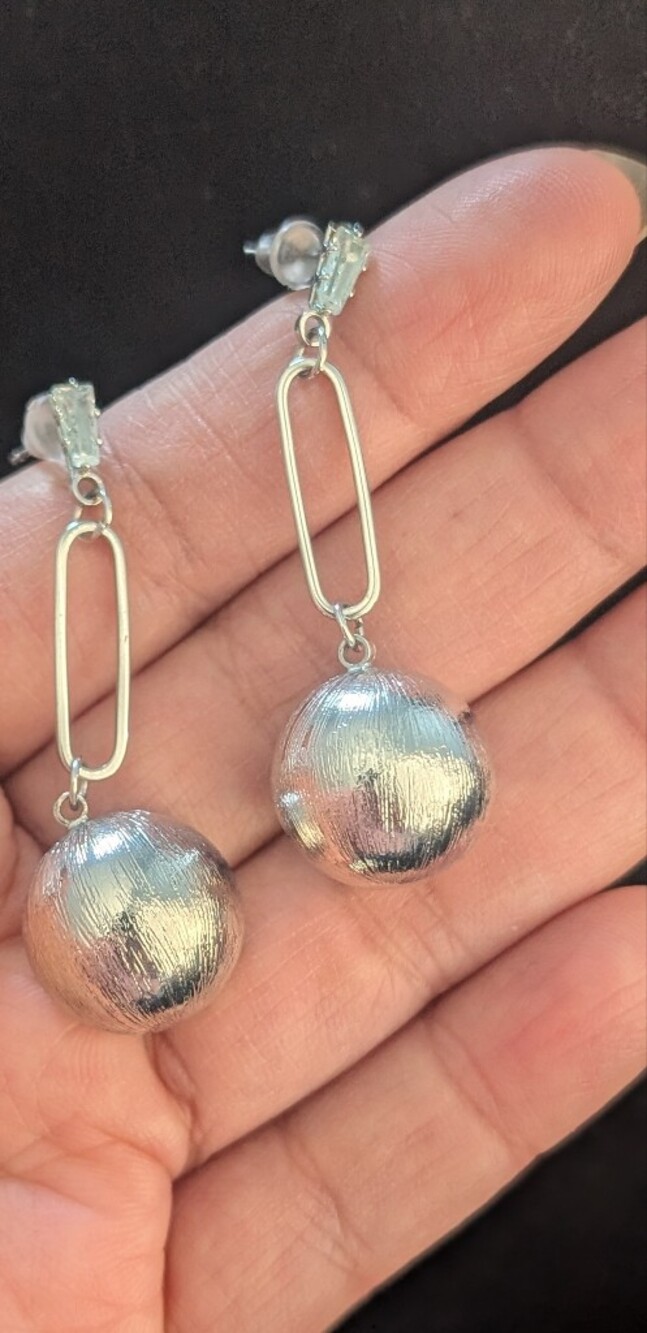 Silver Drop Sphere Dangle Earrings - Women Jewelry - Picture 4 of 6